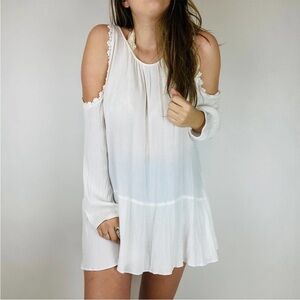 Sundance Lace Trim Cold Shoulder Drop Waist Gauze Blouse Top
